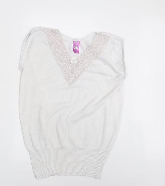 White Snowdrop Womens White Floral  Pullover Jumper Size L