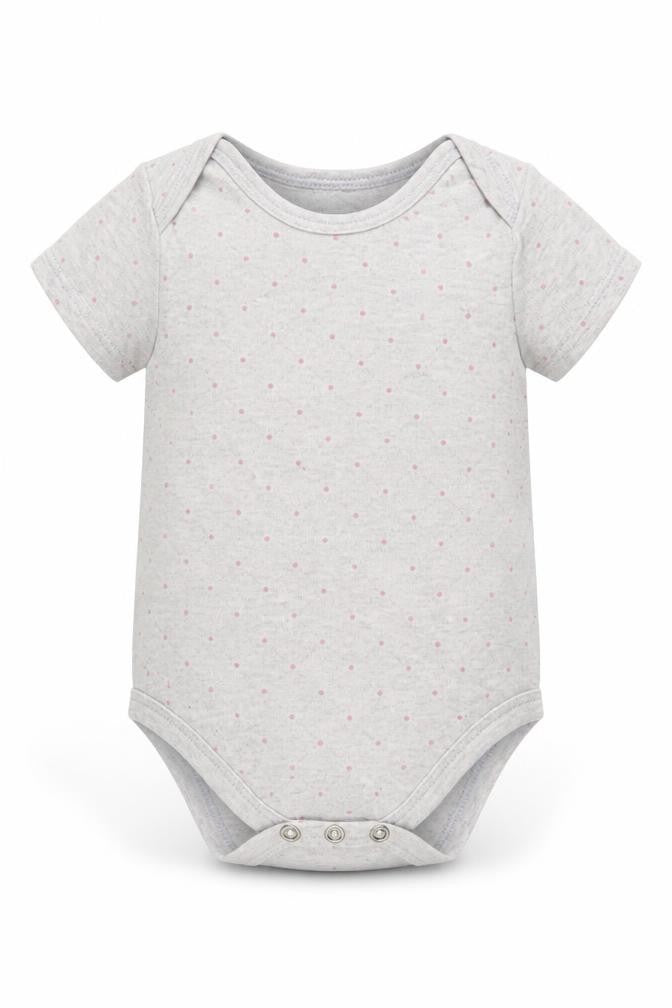 Front view of Little Me Baby Grey Polka Dot Basic T-Shirt, size 9-12, Months