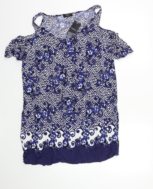 Papaya Womens Blue Floral  Basic Blouse Size 12