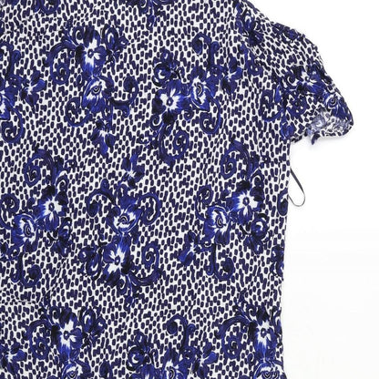 Papaya Womens Blue Floral  Basic Blouse Size 12