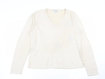 fay louise Womens Beige Floral  Pullover Jumper Size M