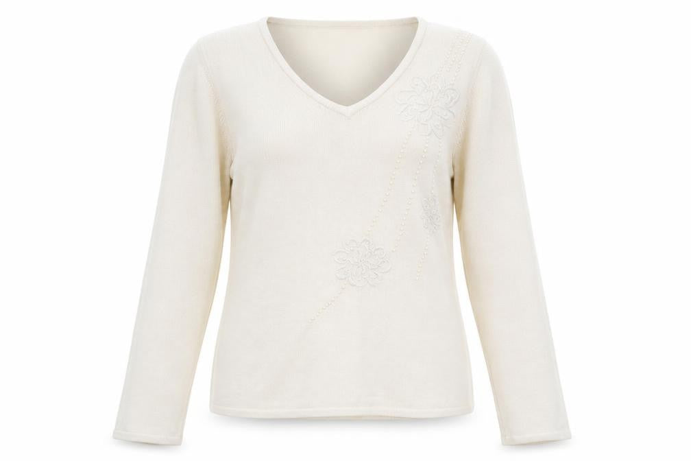 fay louise Womens Beige Floral  Pullover Jumper Size M
