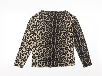 Impact Womens Beige Animal Print Knit Cardigan Jumper Size L