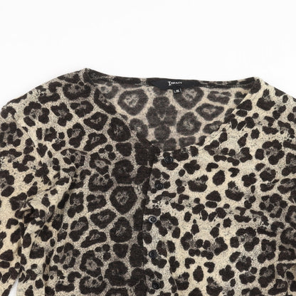 Impact Womens Beige Animal Print Knit Cardigan Jumper Size L