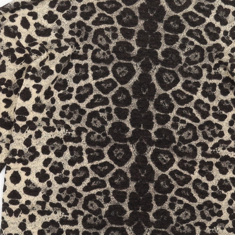 Impact Womens Beige Animal Print Knit Cardigan Jumper Size L