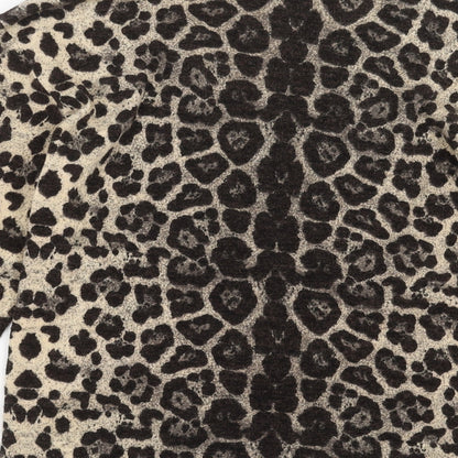 Impact Womens Beige Animal Print Knit Cardigan Jumper Size L