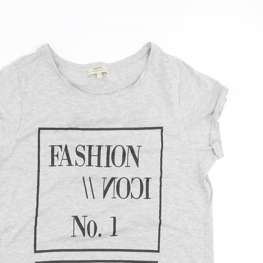 Womens UK Size 12 Papaya Grey Basic T-Shirt