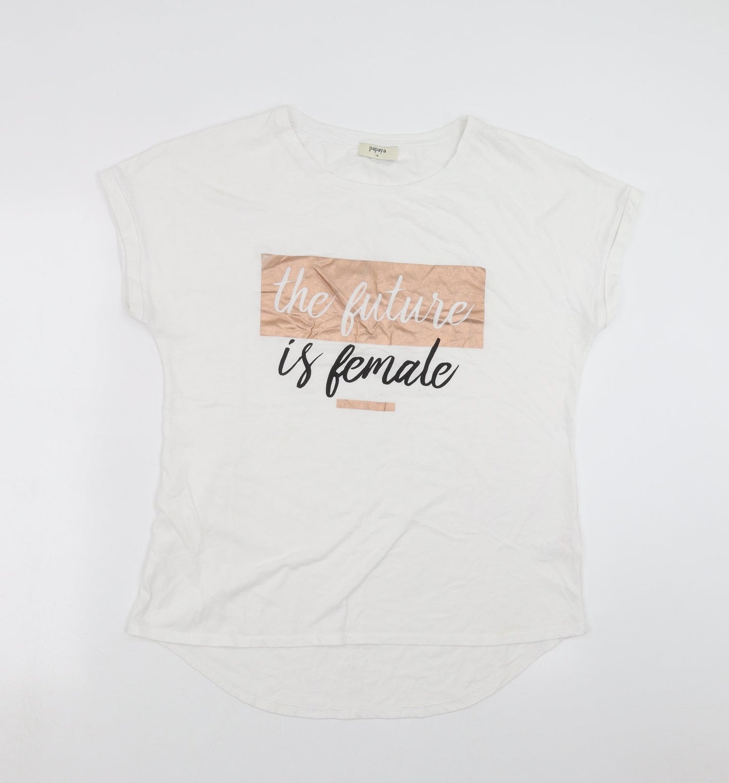 Papaya Womens White   Basic T-Shirt Size 14  - the future is female