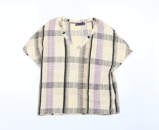 M&S Womens Beige Geometric  Basic T-Shirt Size 12