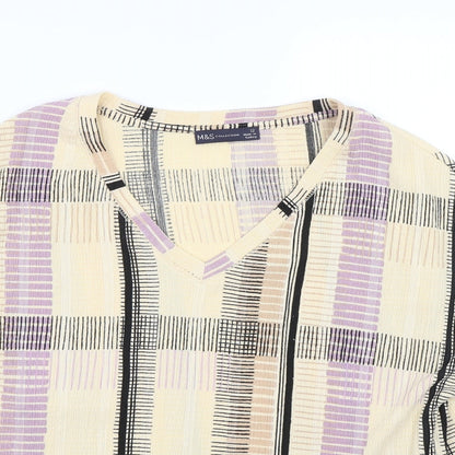 M&S Womens Beige Geometric  Basic T-Shirt Size 12