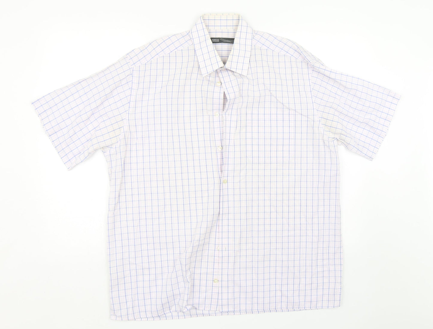 Mens UK Size 16.5 M&S Pink  Button-Up Short Sleeve Casual Shirt