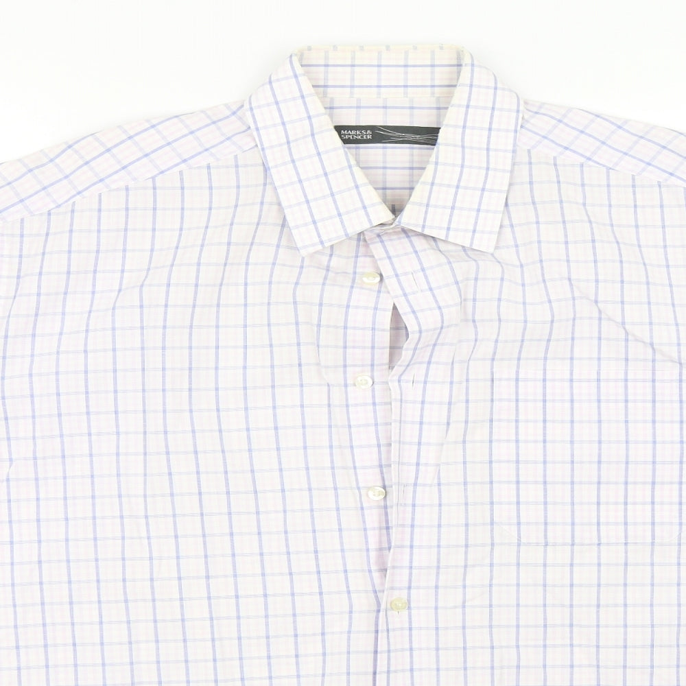 Mens UK Size 16.5 M&S Pink  Button-Up Short Sleeve Casual Shirt
