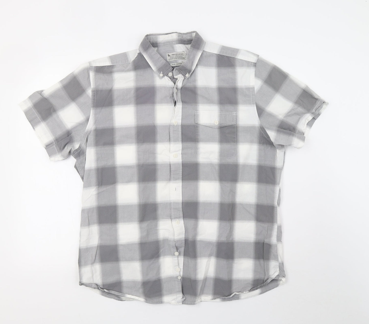 saisnburys Mens Grey Check   Button-Up Size XL  - 44inch