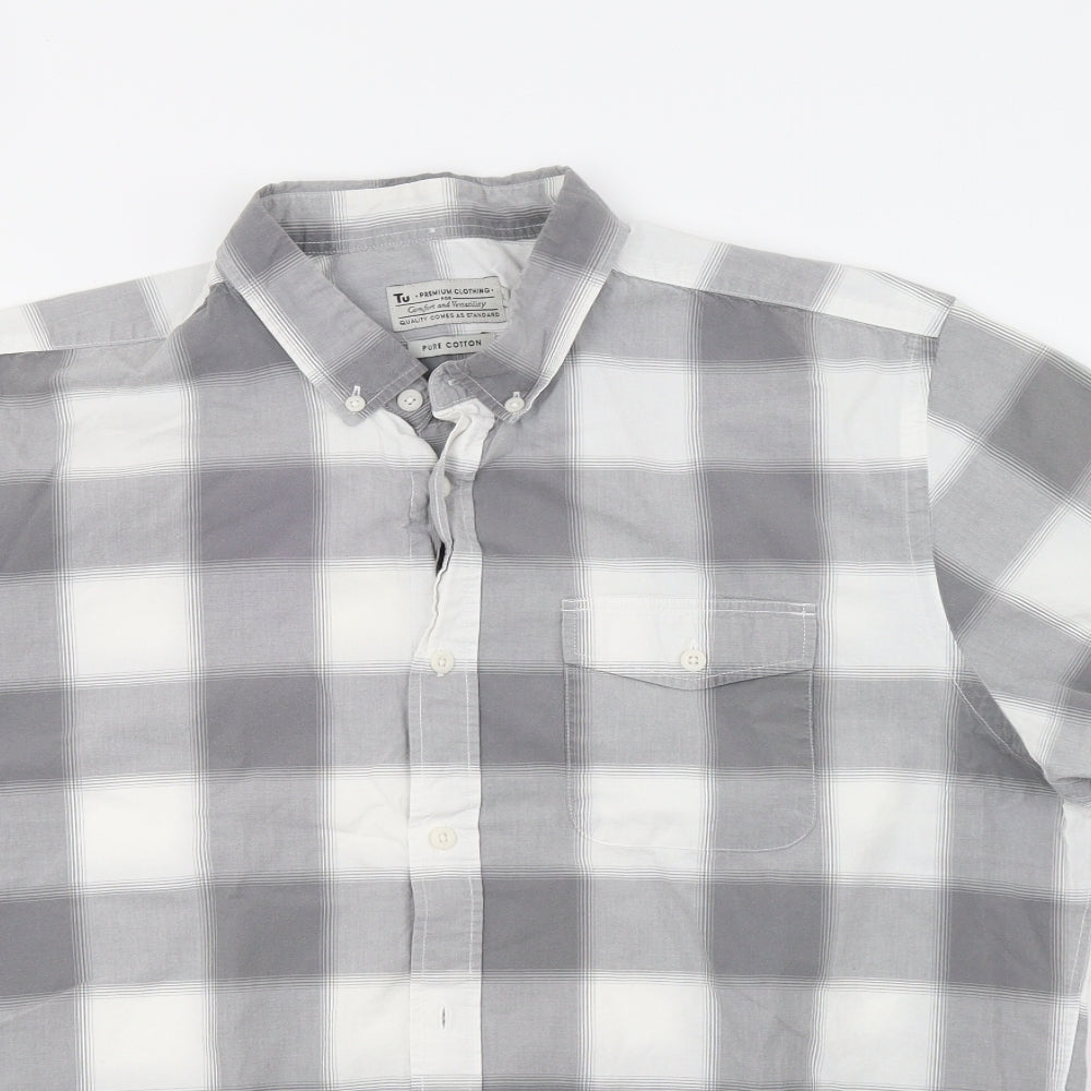 saisnburys Mens Grey Check   Button-Up Size XL  - 44inch