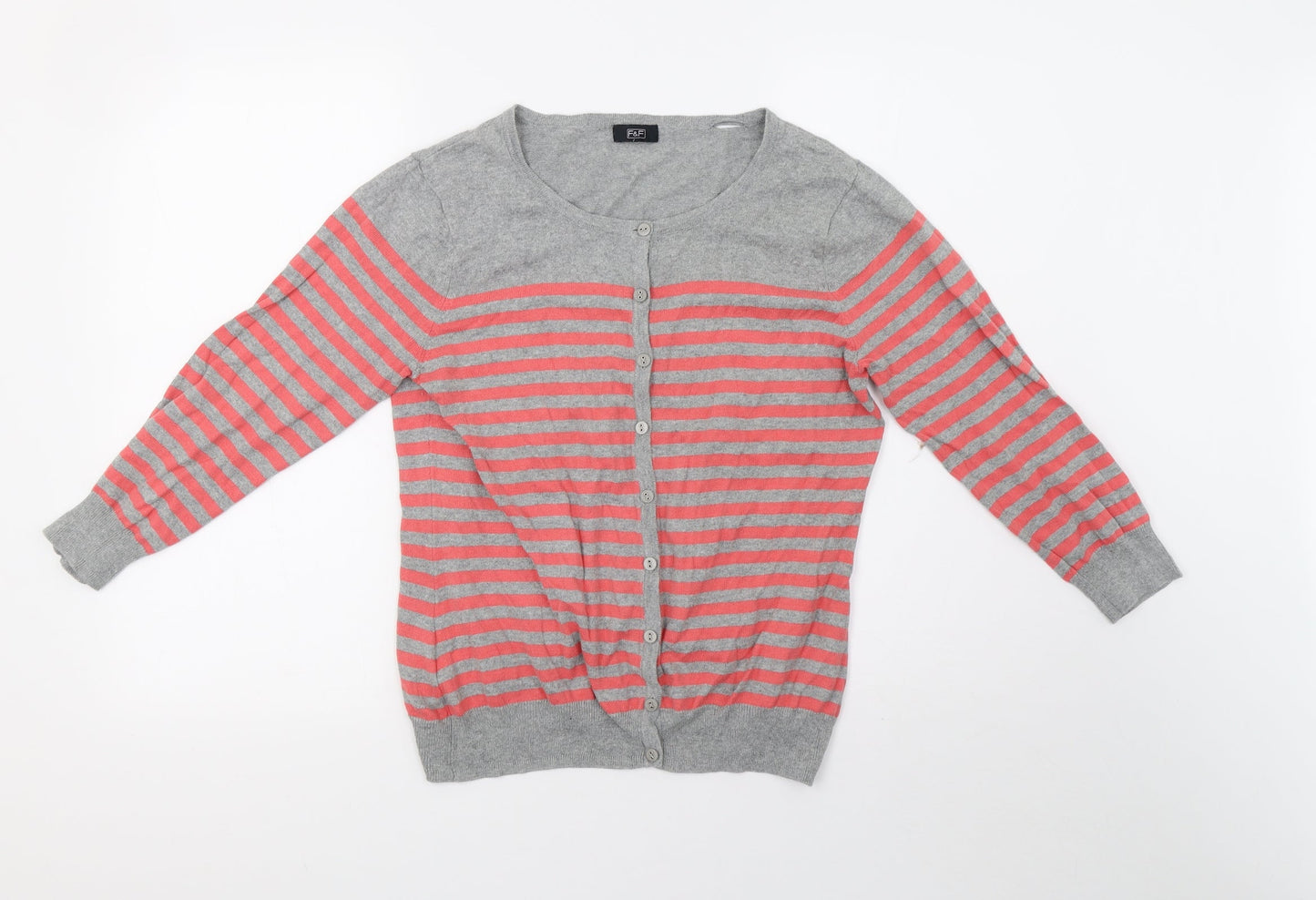 F&F Womens Grey Striped  Cardigan Jumper Size 14