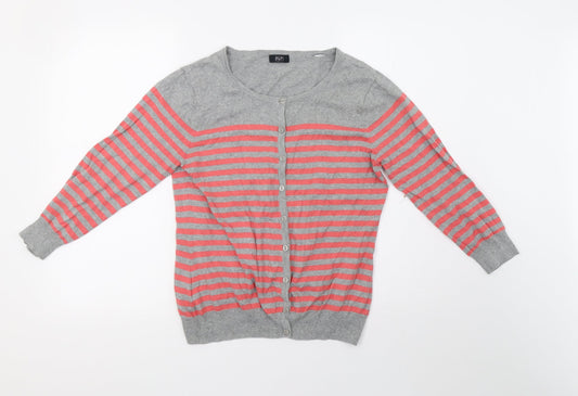 F&F Womens Grey Striped  Cardigan Jumper Size 14
