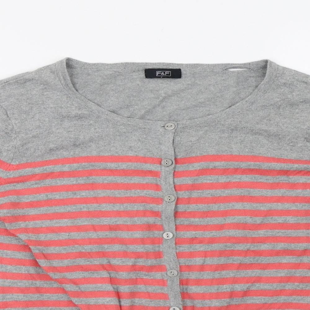 F&F Womens Grey Striped  Cardigan Jumper Size 14