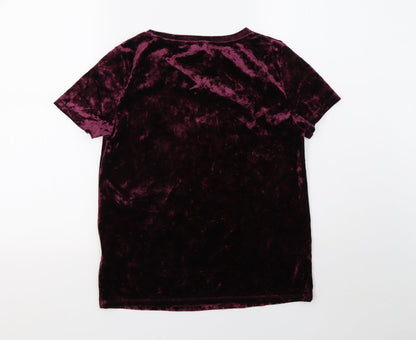 Marks and Spencer Womens Purple  Velvet Basic T-Shirt Size 6
