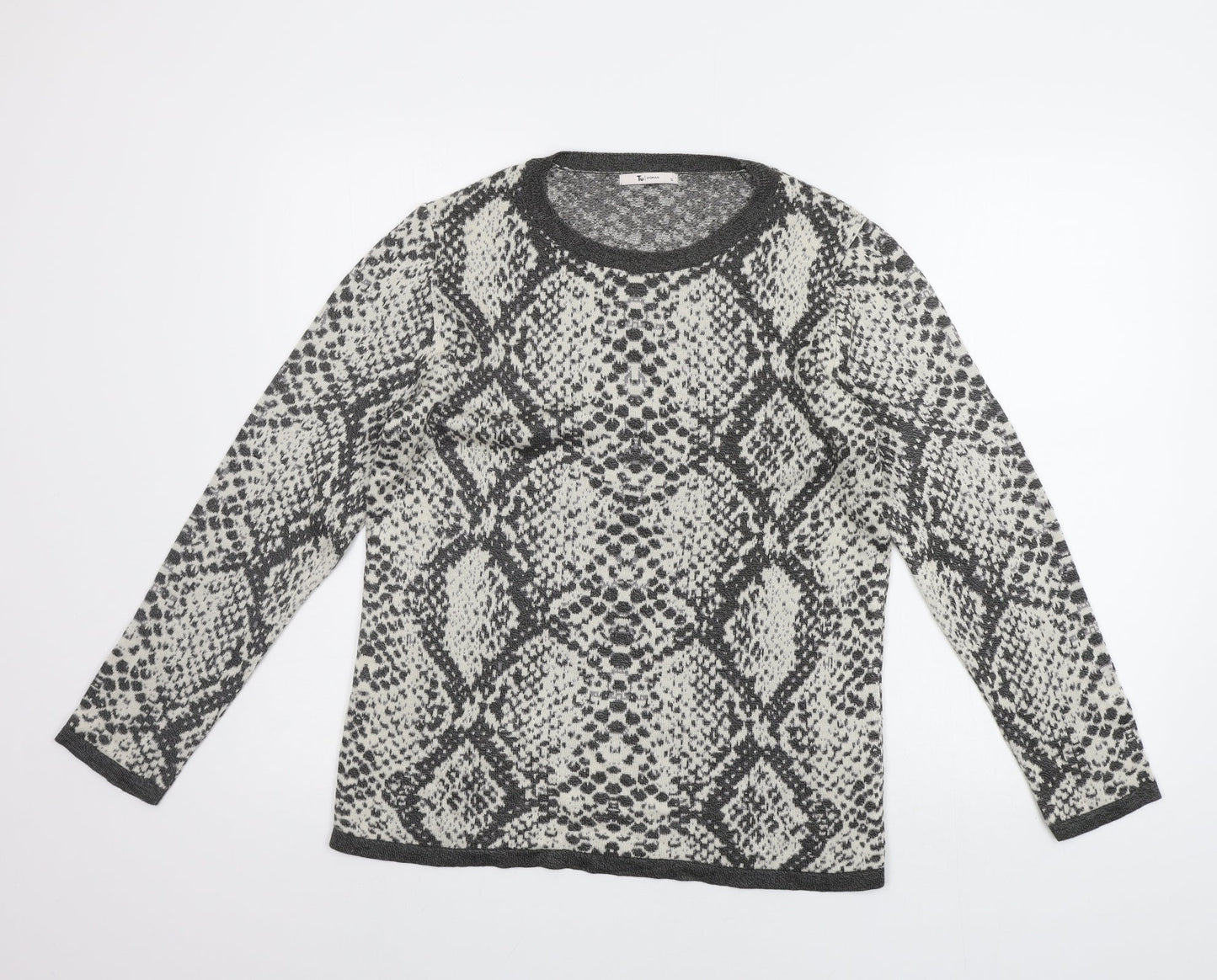 TU Womens Grey Geometric  Pullover Jumper Size 12
