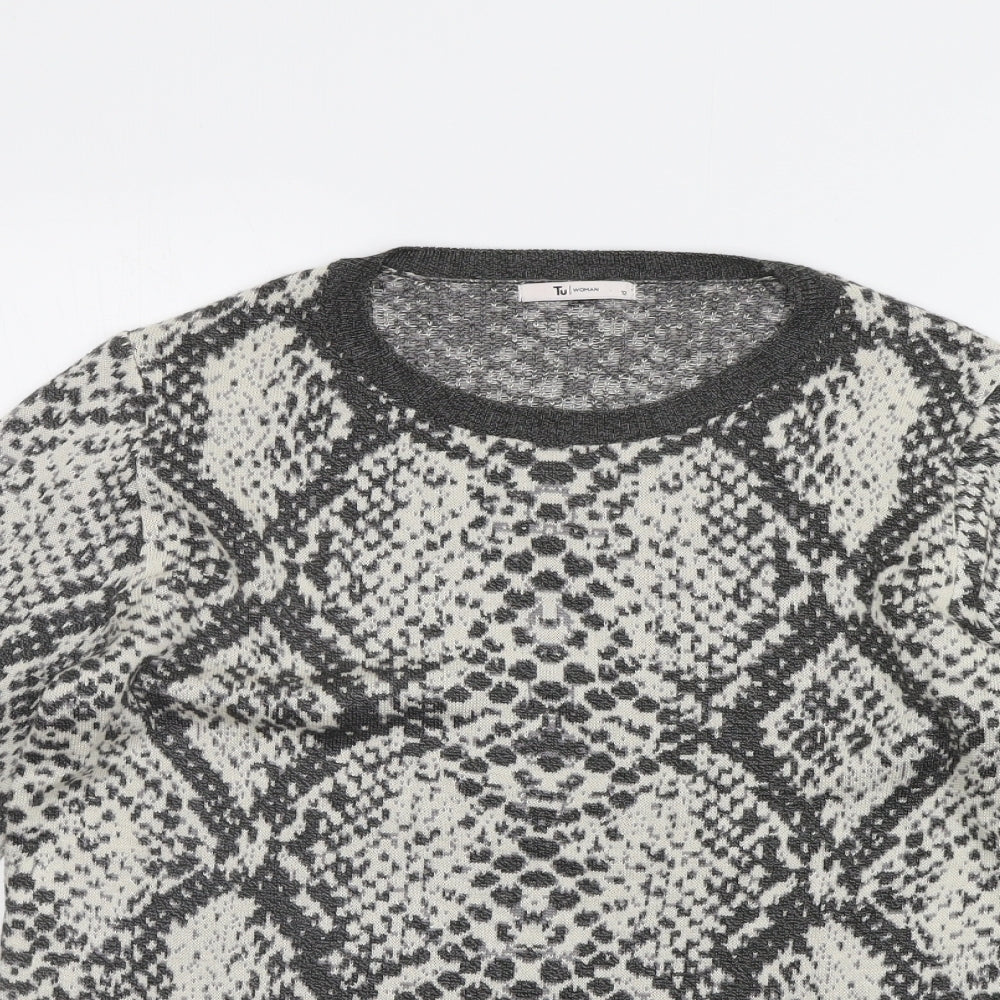 TU Womens Grey Geometric  Pullover Jumper Size 12