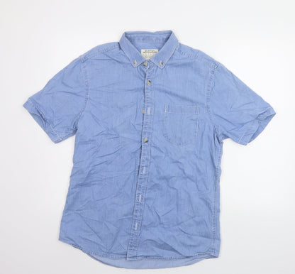 Mens UK Size M Burton menswear Blue  Button-Up Short Sleeve Casual Shirt