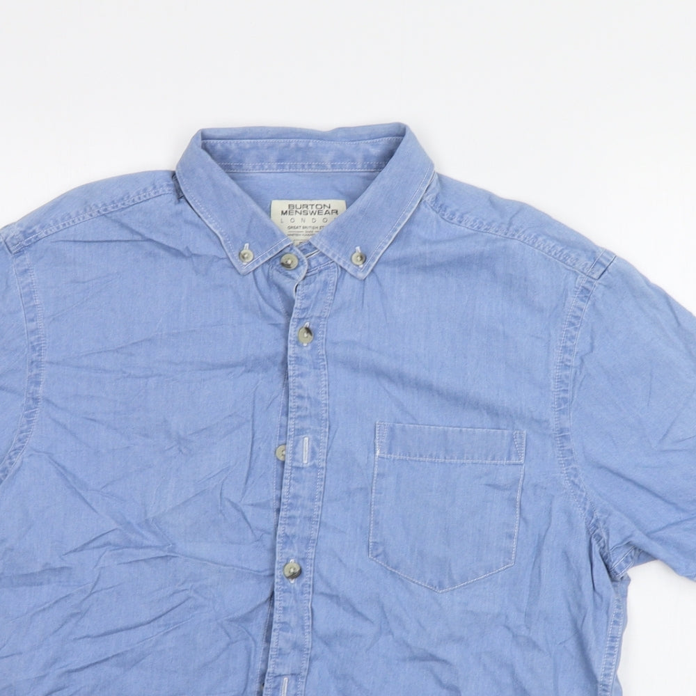 Mens UK Size M Burton menswear Blue  Button-Up Short Sleeve Casual Shirt