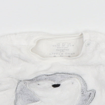 F&F Baby White Solid   Pyjama Top Size 0-3 Months  - animal print detail
