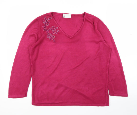 BHS Womens Pink Floral  Pullover Jumper Size 14