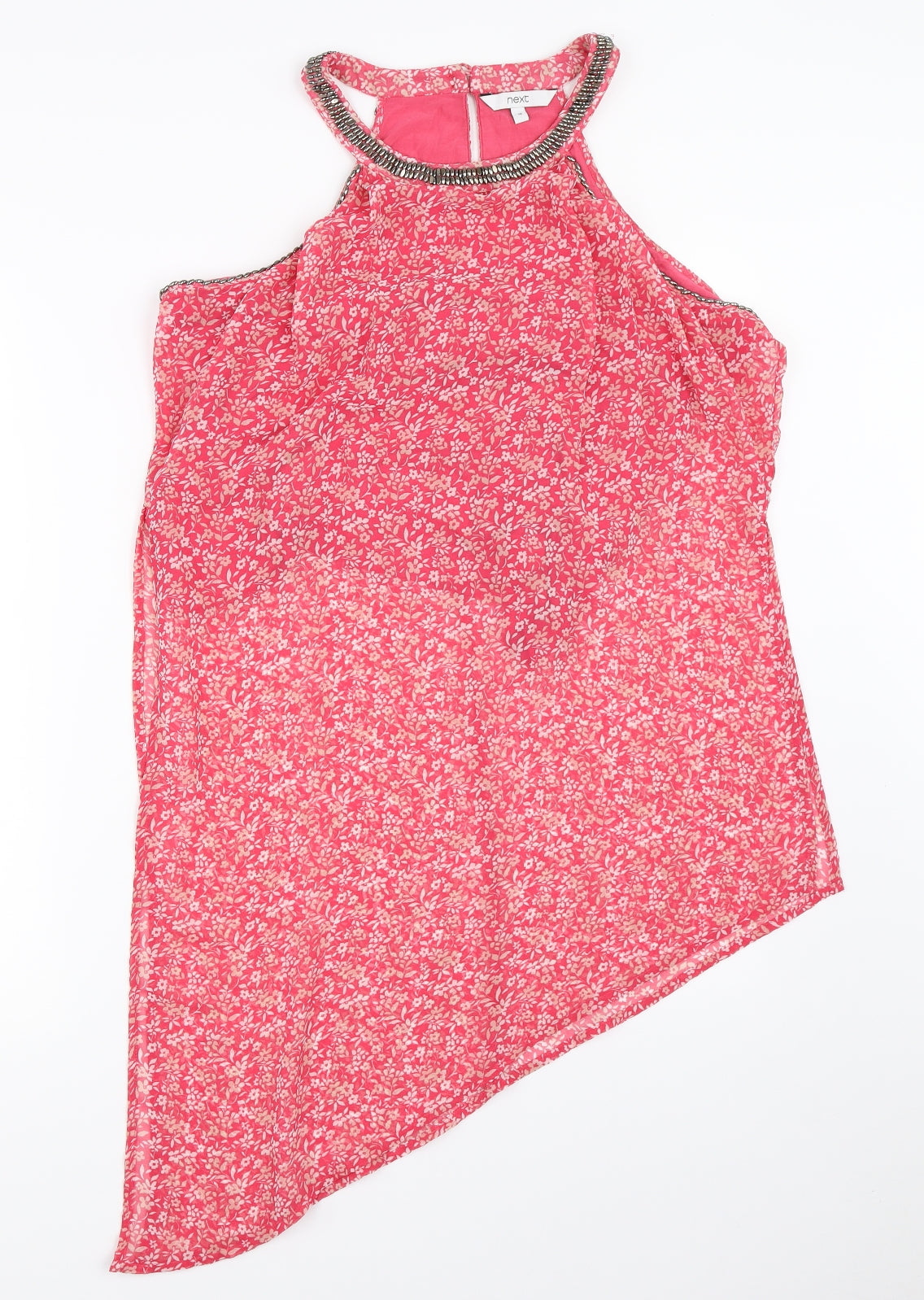 NEXT Womens Pink Floral  Basic Blouse Size 12  - Asymmetric Hem