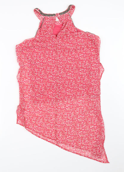NEXT Womens Pink Floral  Basic Blouse Size 12  - Asymmetric Hem