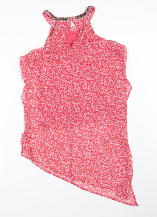 NEXT Womens Pink Floral  Basic Blouse Size 12  - Asymmetric Hem