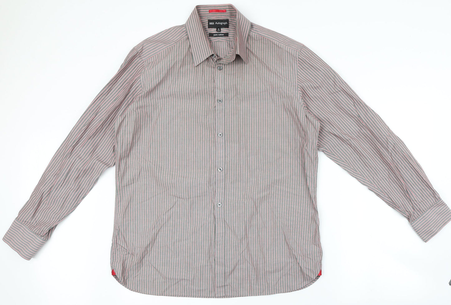 Mens UK Size 42 Marks and Spencer Grey  Button-Up Long Sleeve Casual Shirt
