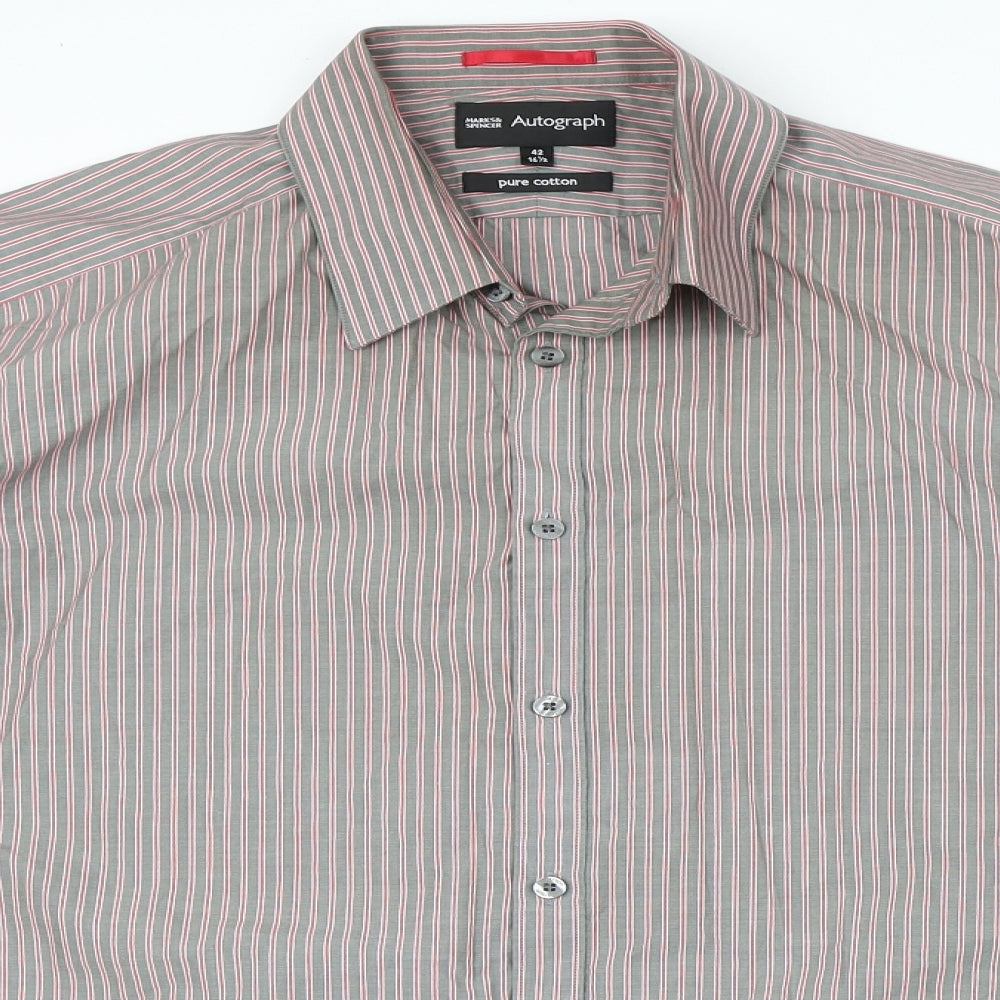 Mens UK Size 42 Marks and Spencer Grey  Button-Up Long Sleeve Casual Shirt