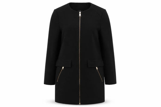 Front view of Atmosphere women’s black overcoat coat, size UK 8