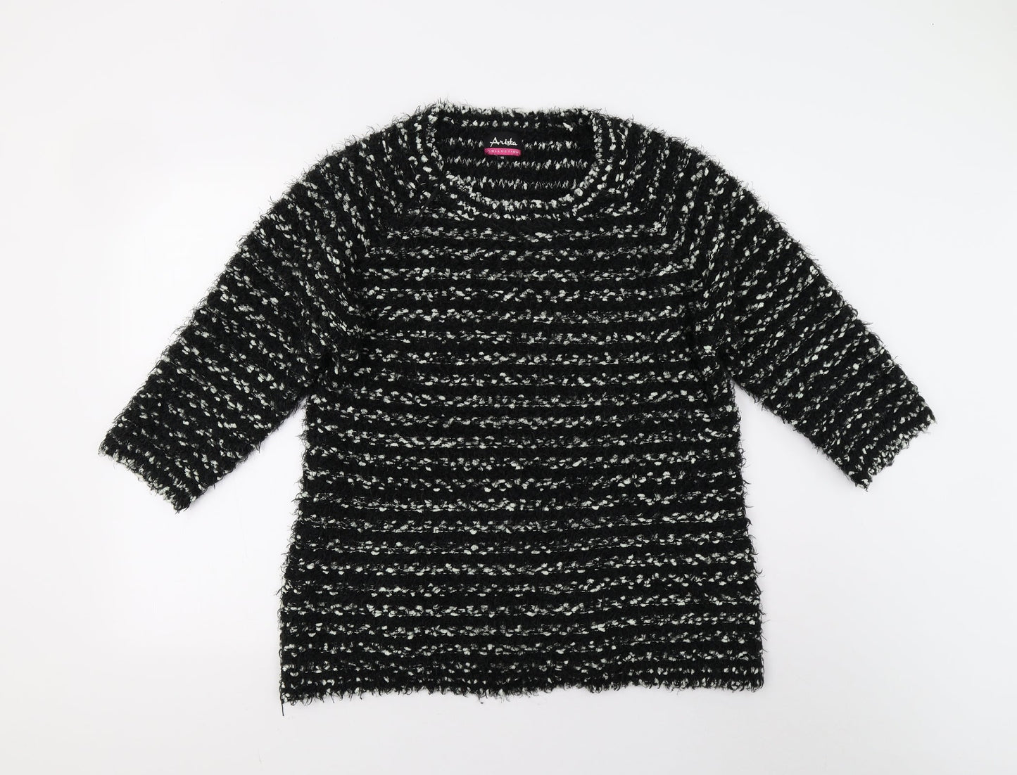 Arista Womens Black Striped Knit Pullover Jumper Size 16