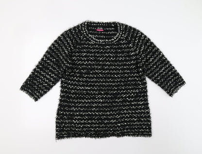 Arista Womens Black Striped Knit Pullover Jumper Size 16