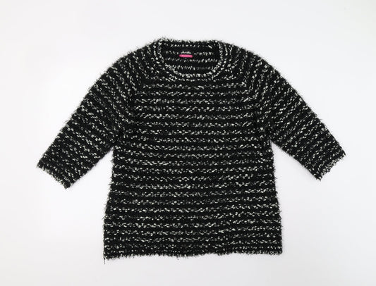 Arista Womens Black Striped Knit Pullover Jumper Size 16