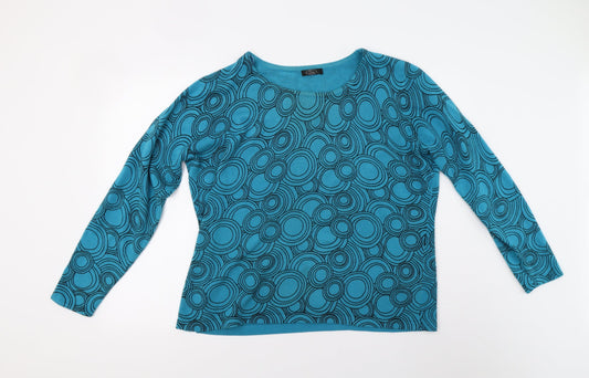 BM Collection Womens Blue Geometric Knit Pullover Jumper Size L