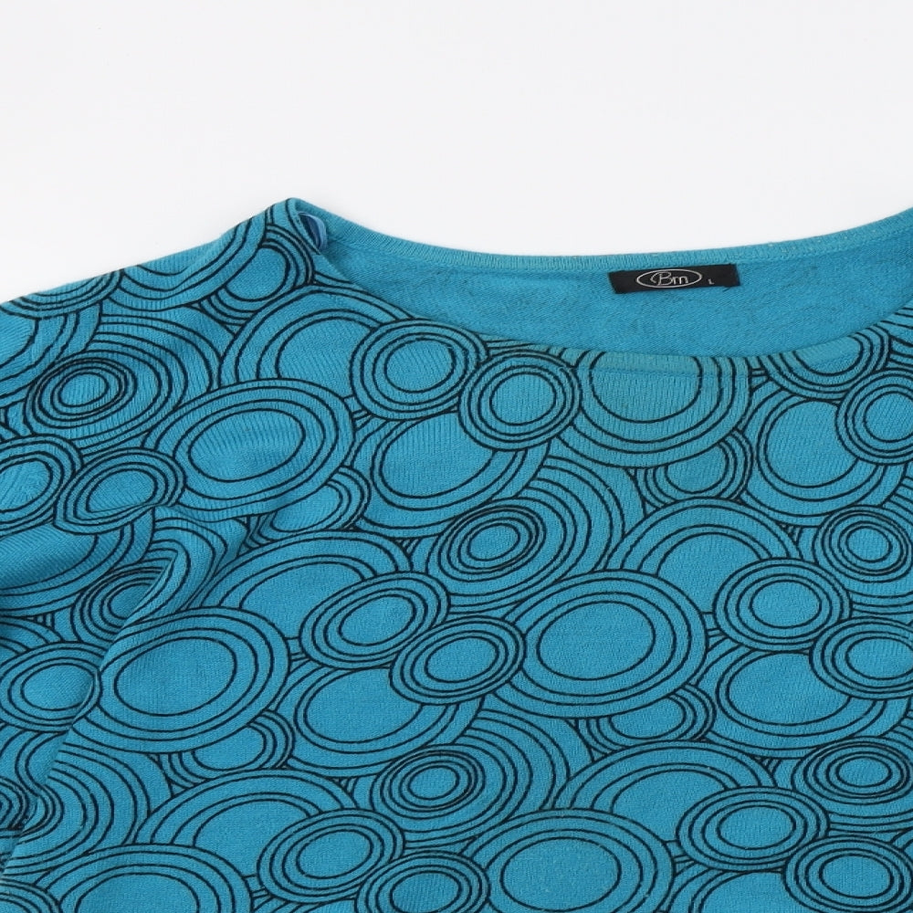 BM Collection Womens Blue Geometric Knit Pullover Jumper Size L