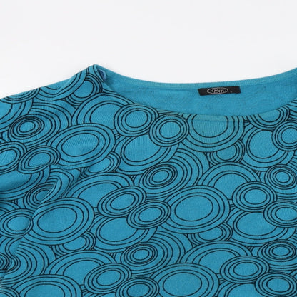 BM Collection Womens Blue Geometric Knit Pullover Jumper Size L