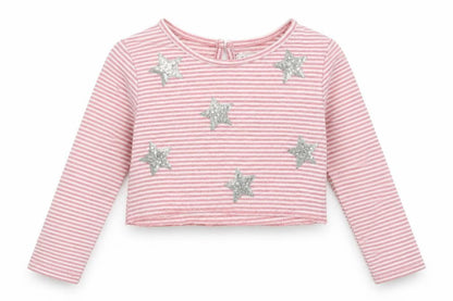 Primark Girls Pink Striped  Pullover T-Shirt Size 6-7 Years