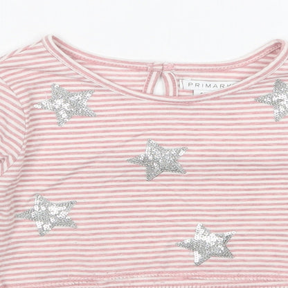 Primark Girls Pink Striped  Pullover T-Shirt Size 6-7 Years