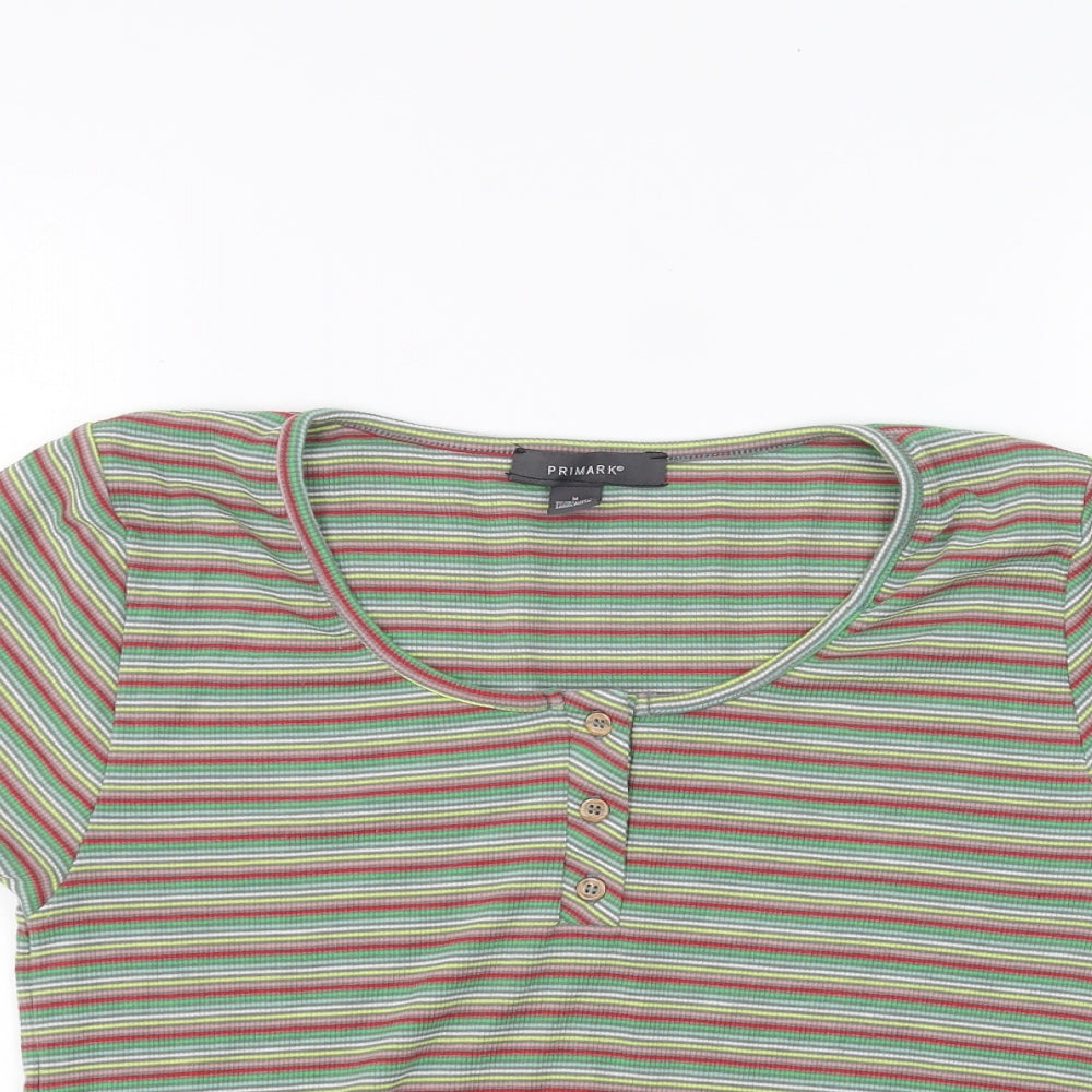 Primark Womens Green Striped  Basic T-Shirt Size M