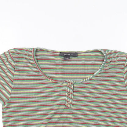 Primark Womens Green Striped  Basic T-Shirt Size M