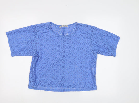 Primark Womens Blue Geometric  Cropped Blouse Size 8
