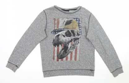 NEXT Boys Grey   Pullover Sweatshirt Size 9 Years  - Skull Dinosaur