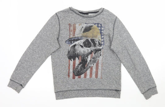 NEXT Boys Grey   Pullover Sweatshirt Size 9 Years  - Skull Dinosaur