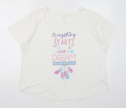 Matalan Womens White Solid  Top Pyjama Top Size M  - Everything Starts with a Dream
