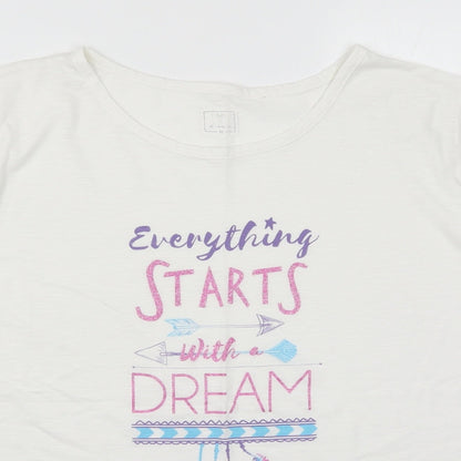 Matalan Womens White Solid  Top Pyjama Top Size M  - Everything Starts with a Dream