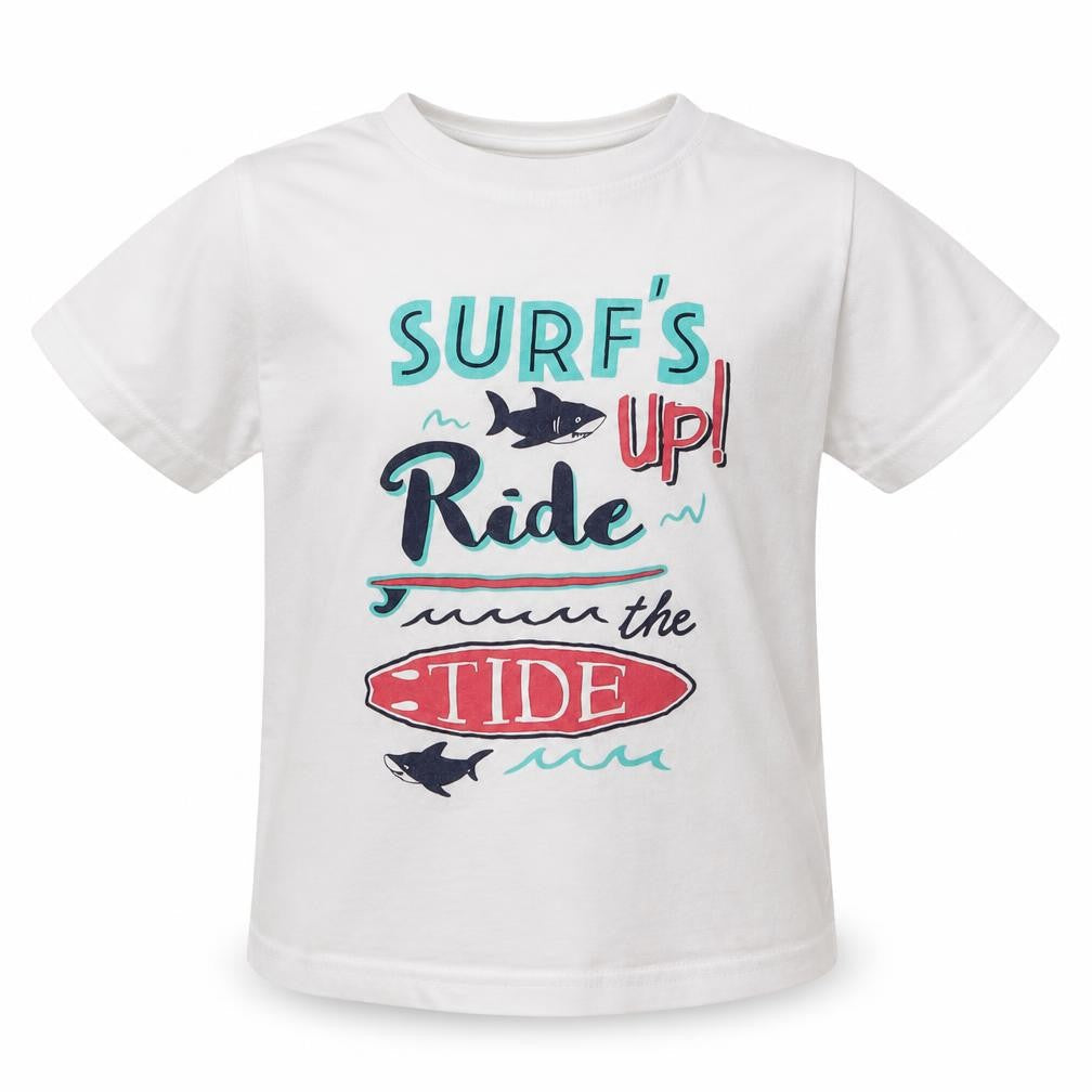 Primark Boys White   Basic T-Shirt Size 3-4 Years  - Surfs Up Ride the Tide